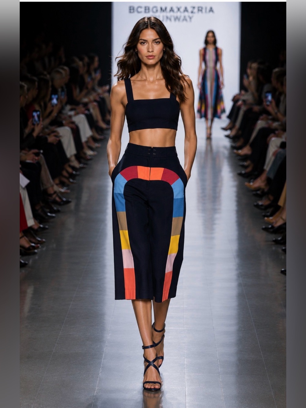 BCBGMAXAZRIA Runway Rainbow Colorblock Culotte Pants S RARE
